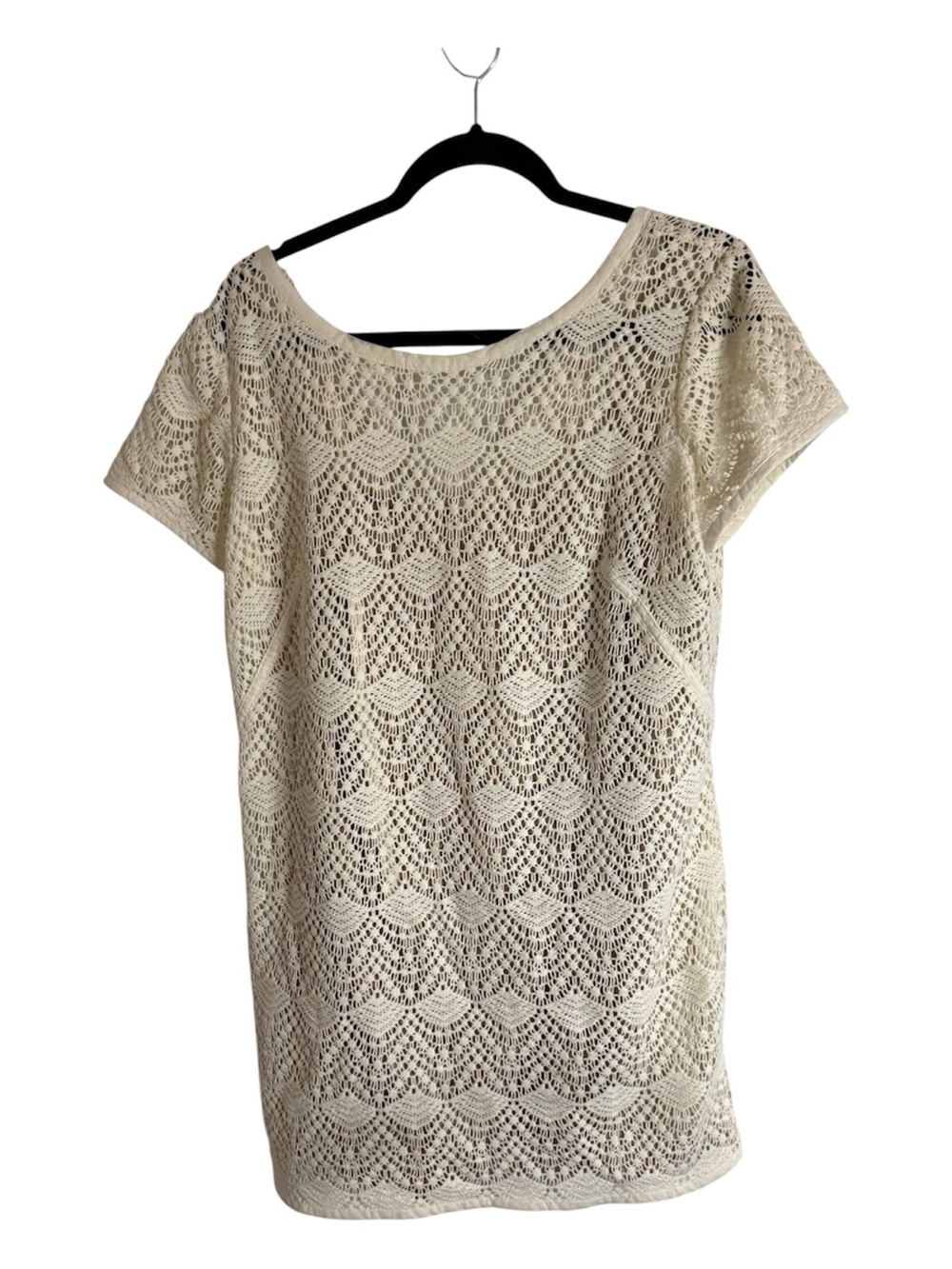 Ann Taylor Loft Crochet Lace Shift Mini Dress Cream Ivory Nude Lining Size 12